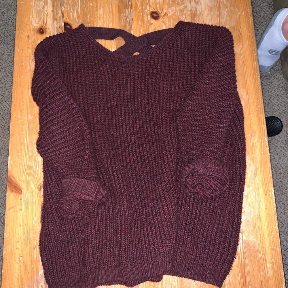 Burgundy sweater with criss cross back